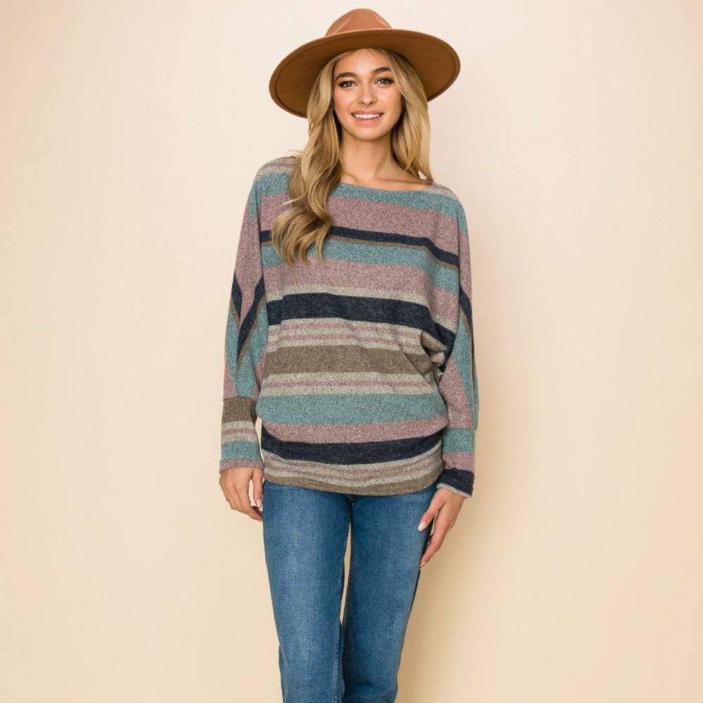 Stripe dolman sleeve